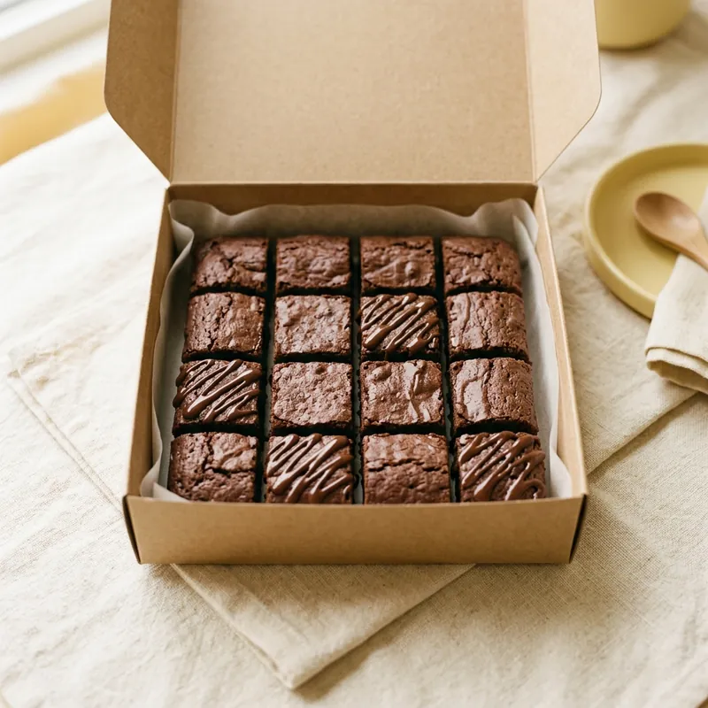 Kiub brownies dalam kotak hadiah