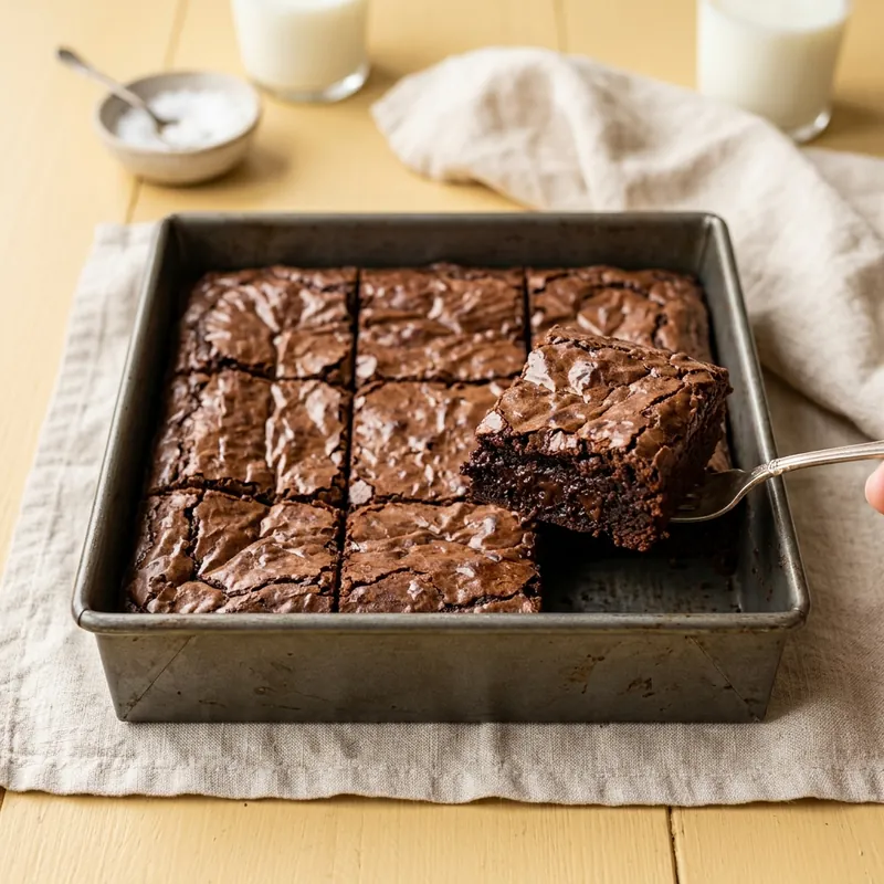 Brownies kedut dipotong empat segi dalam loyang