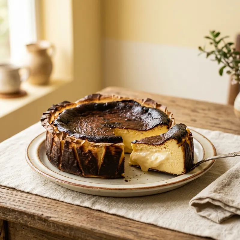 Burnt cheesecake dengan bahagian tengah yang creamy