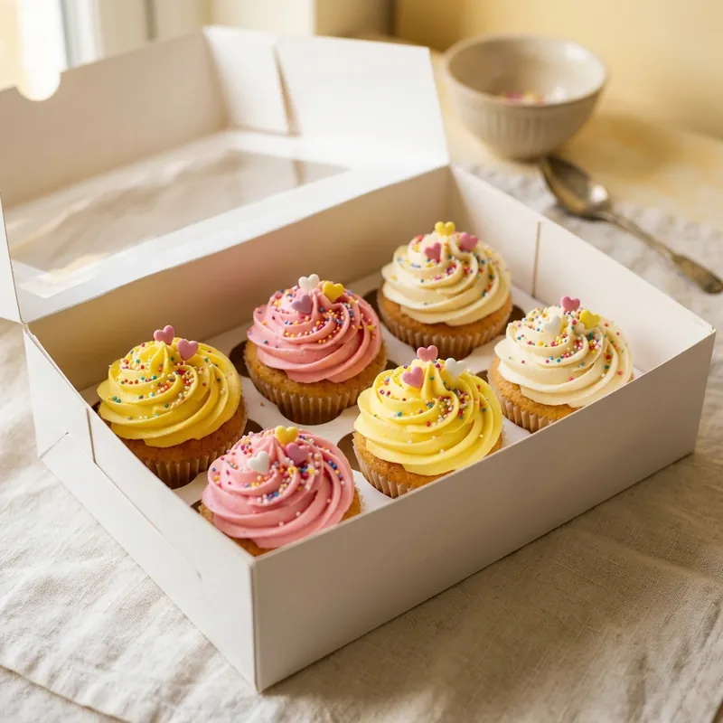 Cupcake dengan krim pastel dalam kotak