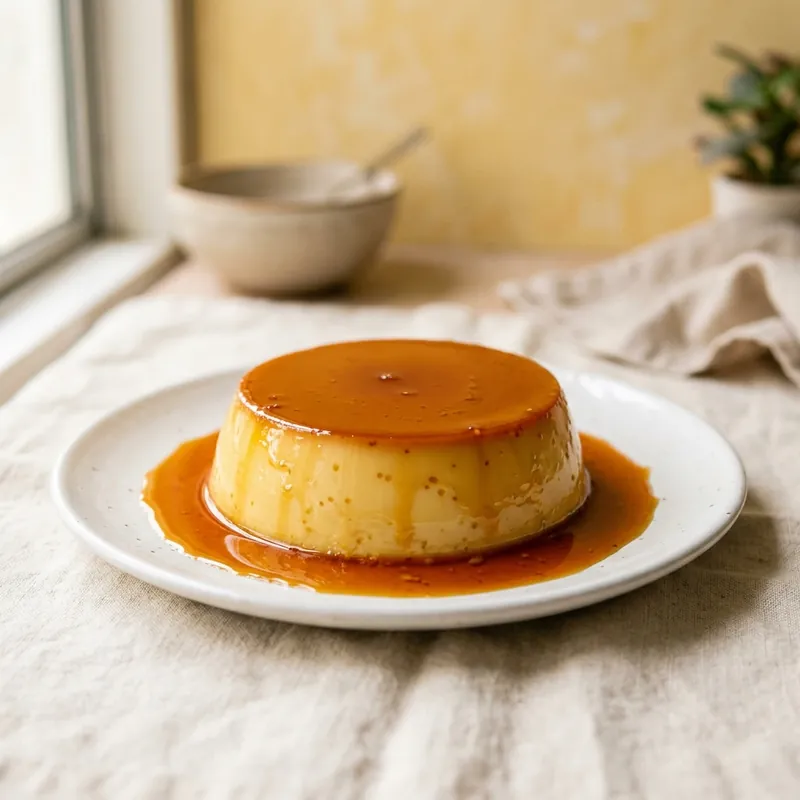 Puding karamel dengan sos karamel keemasan